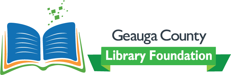 Logo with an open book and the text "Geauga County Library Foundation."