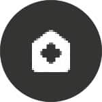 Home Health Icon of a cross atop a building.